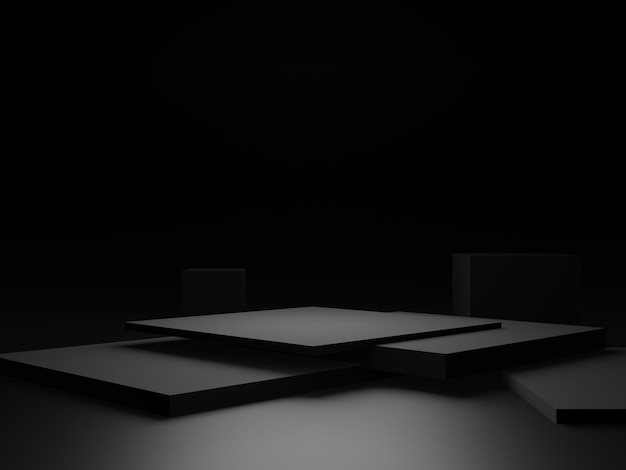 3D Black geometric podium Dark background