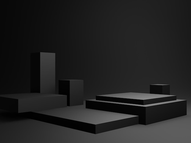 3D black geometric podium Dark room background