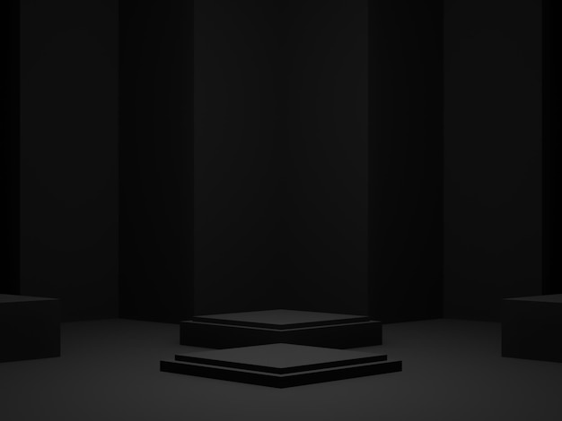 3D black geometric product podium Dark stage background