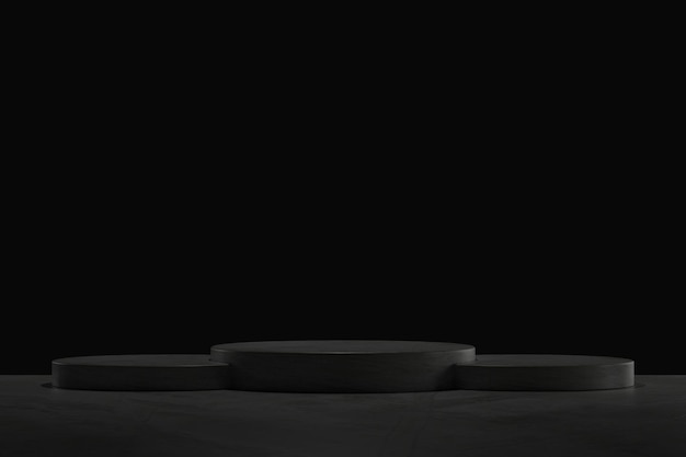 3D Black geometric stage podium Dark background