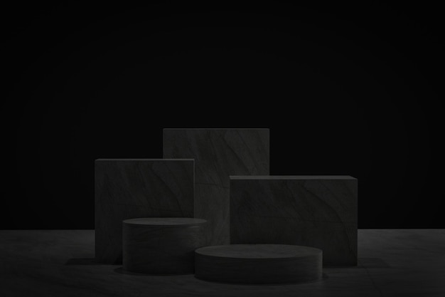 3D Black geometric stage podium Dark background