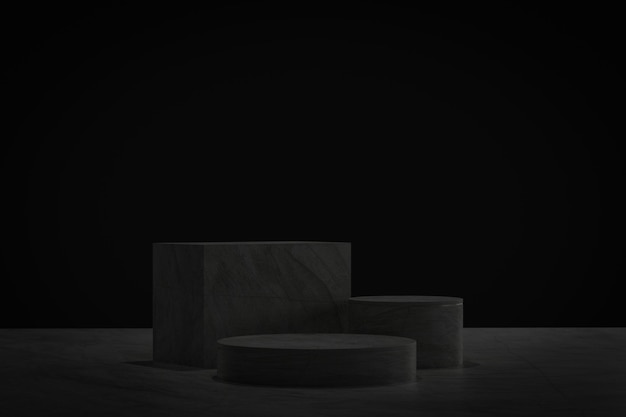 3D Black geometric stage podium Dark background