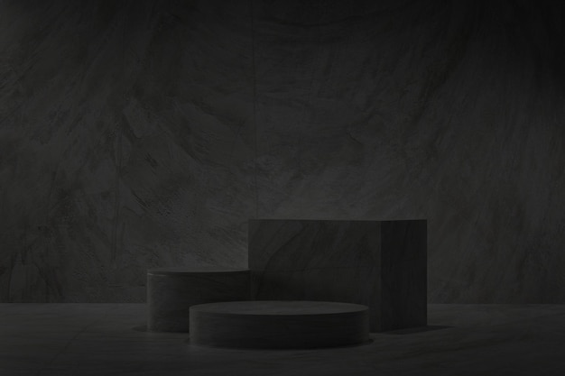 3D Black geometric stage podium Dark background