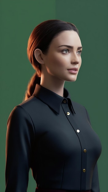 3d black long sleeve collar woman shirt side view on transparency background PNG