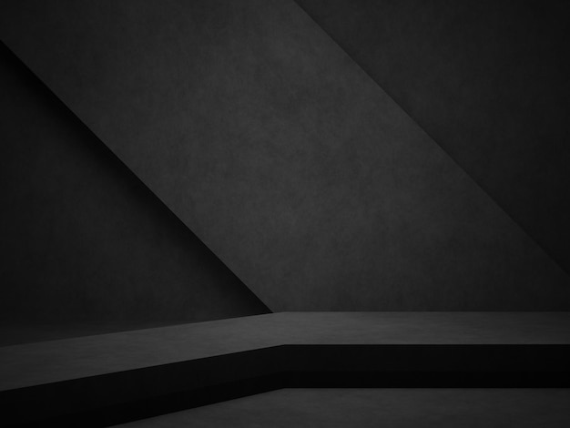 3D black podium Dark concrete room background