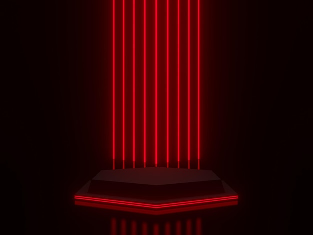 3D black podium with red neon lights