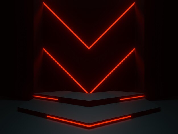 3D black podium with red neon lights