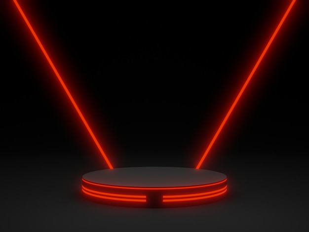 3D black podium with red neon lights