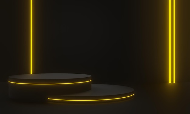 3D black product stand with yellow neon lights