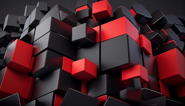 3D black and red cubes pile abstract background Generative AI