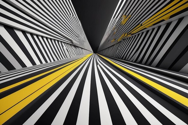 Photo 3d black and white lines in perspective with yellow elements abstract vector background