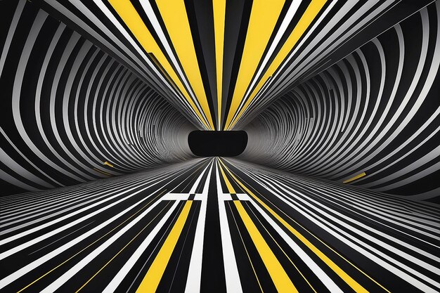 Photo 3d black and white lines in perspective with yellow elements abstract vector background