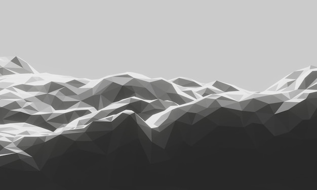 3D black and white low polygon stone mountain