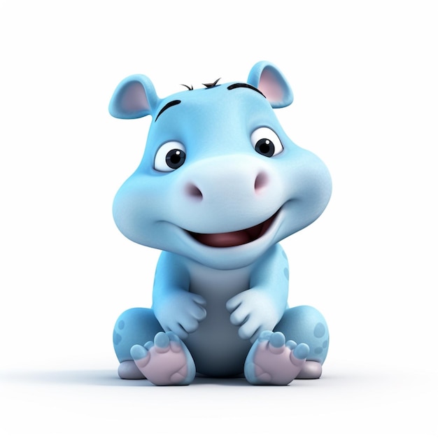 3d blue color rhino with isolated white background