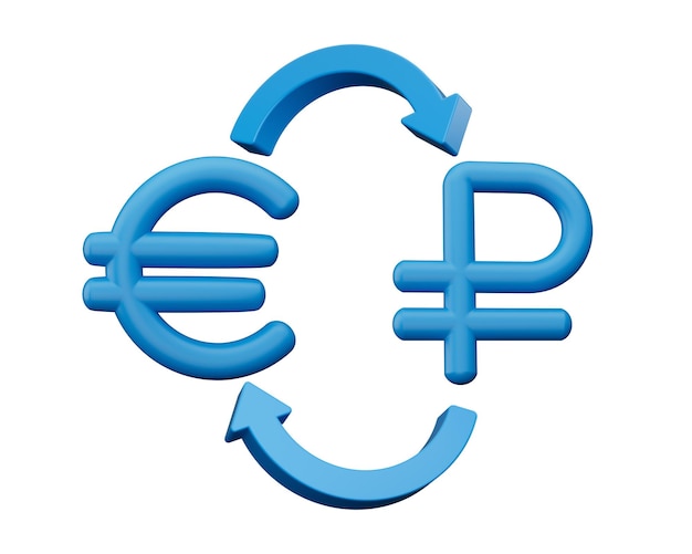 3d Blue Euro And Ruble Symbol Icons With Money Exchange Arrows On White Background 3d illustration