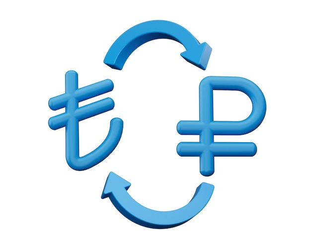 3d Blue Lira And Ruble Symbol Icons With Money Exchange Arrows On White Background 3d illustration