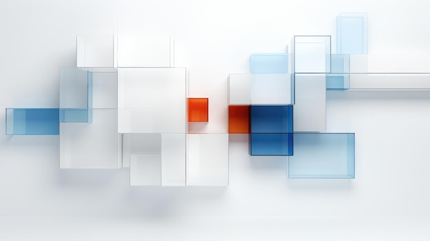 3D blue and orange rectangles in mondrian style geometric background minimalist