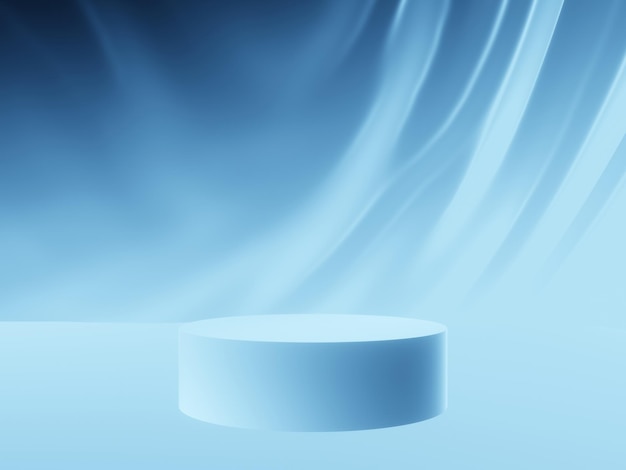 3D blue podium with wavy wall background