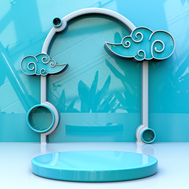 3D blue sky cloudy product stage background