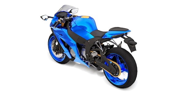 3d blue super sports motorbike on white isolated background. 3d illustration.