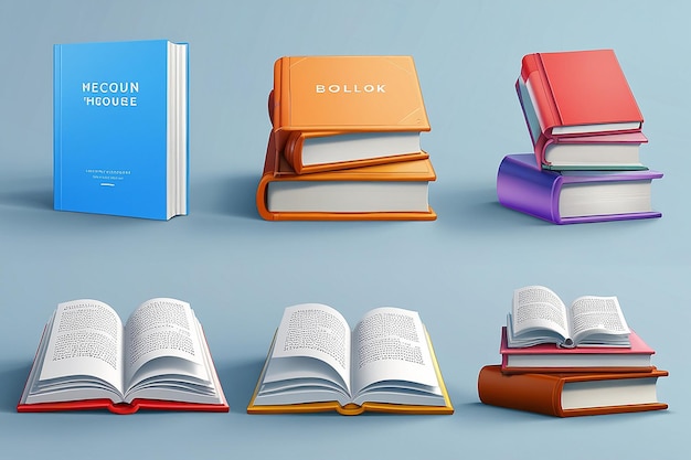 Photo 3d books mockup in realistic style