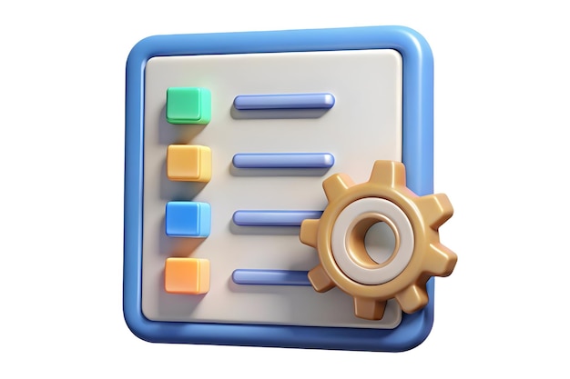 Photo 3d border frame with checklist and gear for process and copy space concept as a border frame featuri