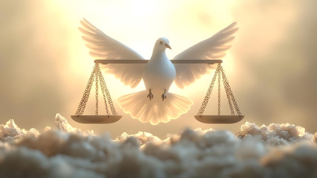 Photo 3d border frame with glowing dove and scales of justice symbolizing peace and equality for human rig