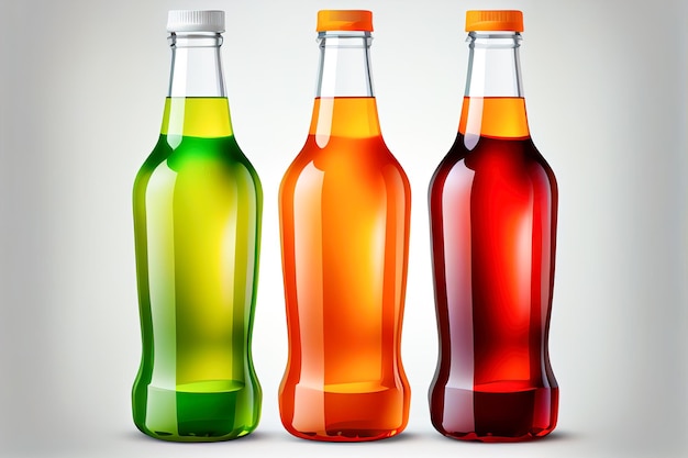 3d bottles of lemonade soda closeup 3d illustration Generative AI