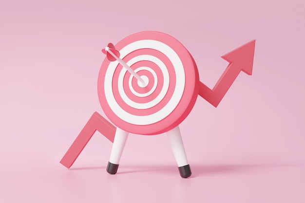 3D the bow archer target with arrow planning financial business focus growth on pink background optimization investment education concept achievement strategy 3d rendering illustration