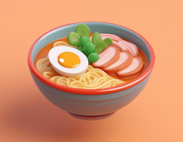 Photo 3d bowl of ramen with an egg meat and peas