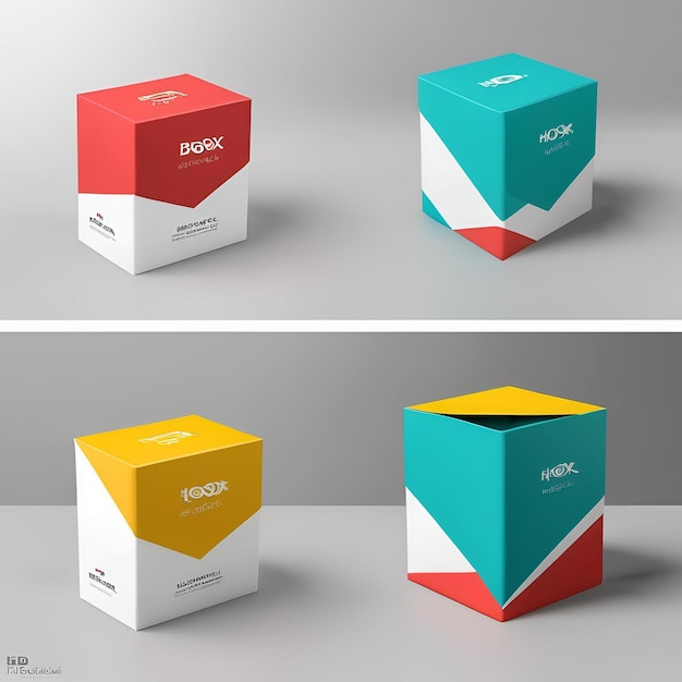 Photo 3d box mockup realistic colorful image