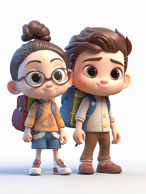 3d Boy and girl at school on white background Generative Ai