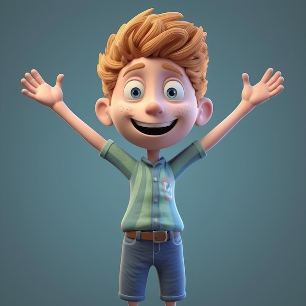 3d boy happy cartoon 3d render