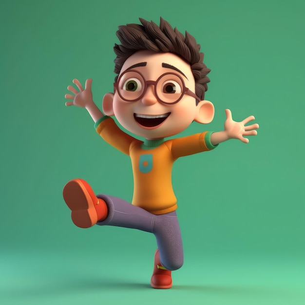 3d boy happy cartoon 3d render