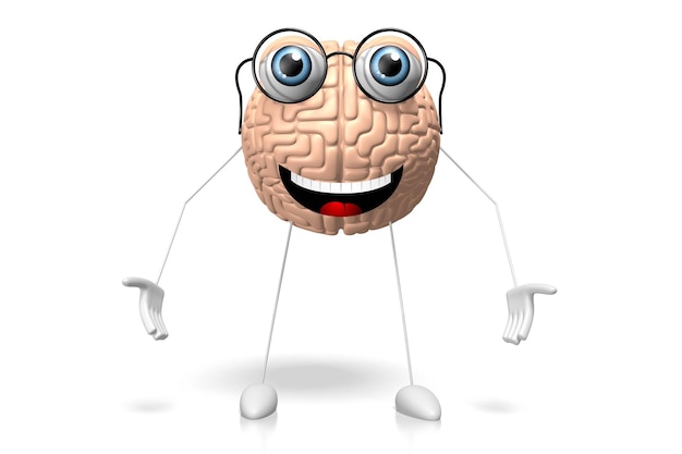 3D brain cartoon character isolated on white background