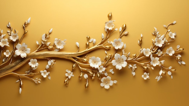 3d branches of golden arabesque style blossoms