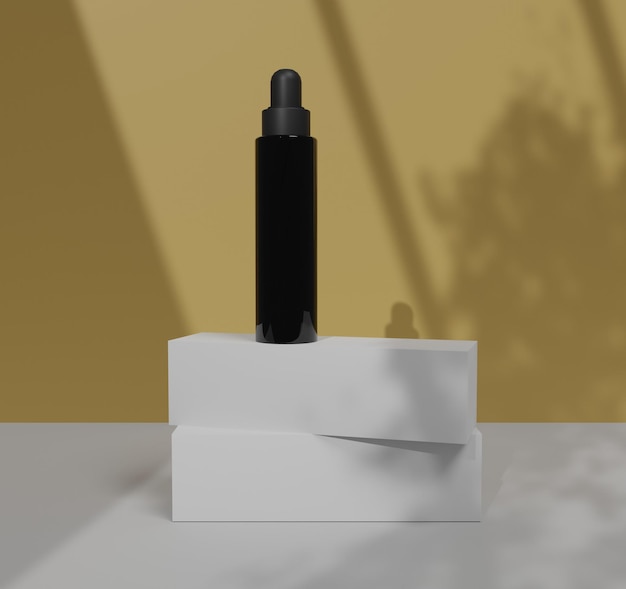 3d branding mock up of empty cosmetic tube standing with window shadow