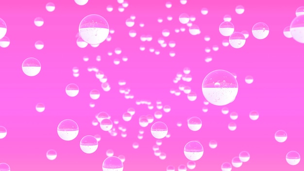 3d bubbles abstract background Transparent glass spheres or drops on a pink background Cosmetics