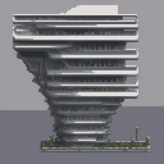 Photo 3d building pixel art featuring a spiral staircase