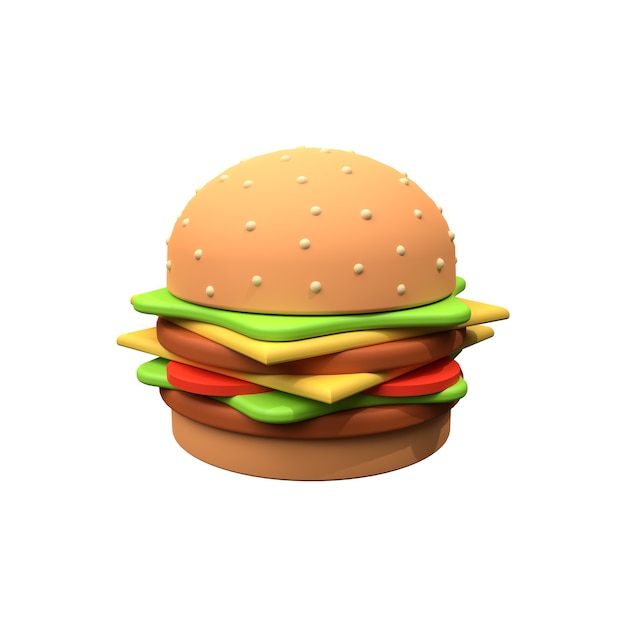 3D burger illustration isolated on white. Hamburger 3D illustration