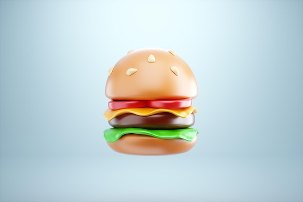 3D burger on a light background 3D illustration 3D rendering