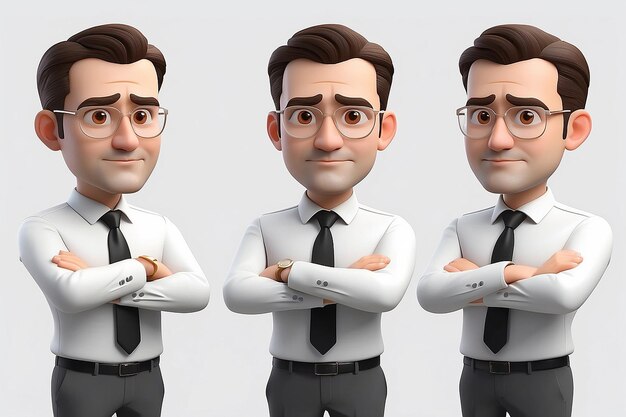 3d business man character render on rejecting pose in white background