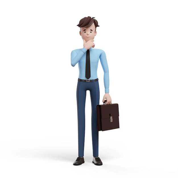 3D business man flying falling Portrait of a funny cartoon guy in a shirt and tie Character manager director agent realtor 3D illustration on white background