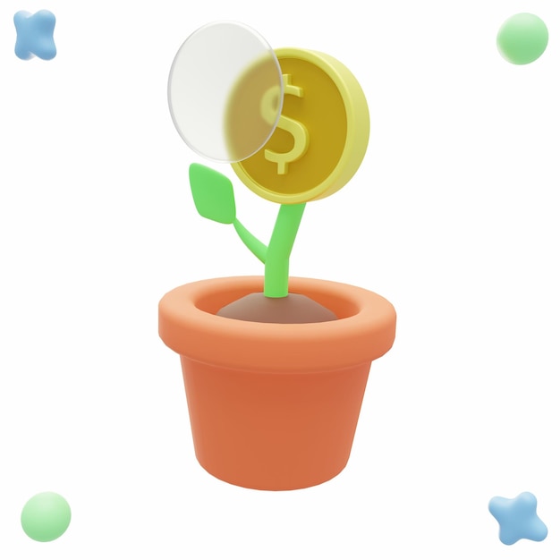 3D business money plant illustration