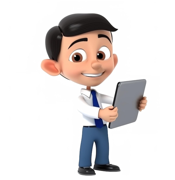 3D Businessman holding tablet cartoon character cute smiling Businessman