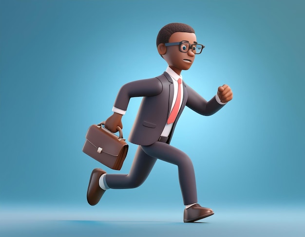 Photo 3d businessman in a suit runs with a briefcase in hand 3d illustration