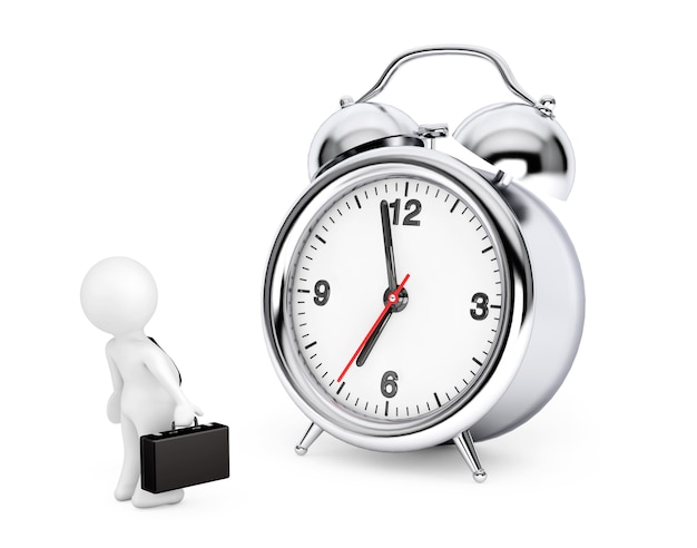 3d Businessman with Alarm Clock on a white background. 3d Rendering