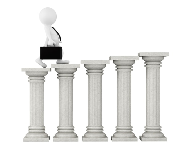 3d businessman with classic columns on a white background