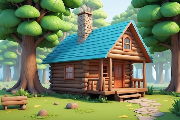 Photo 3d cabin and tree cartoon