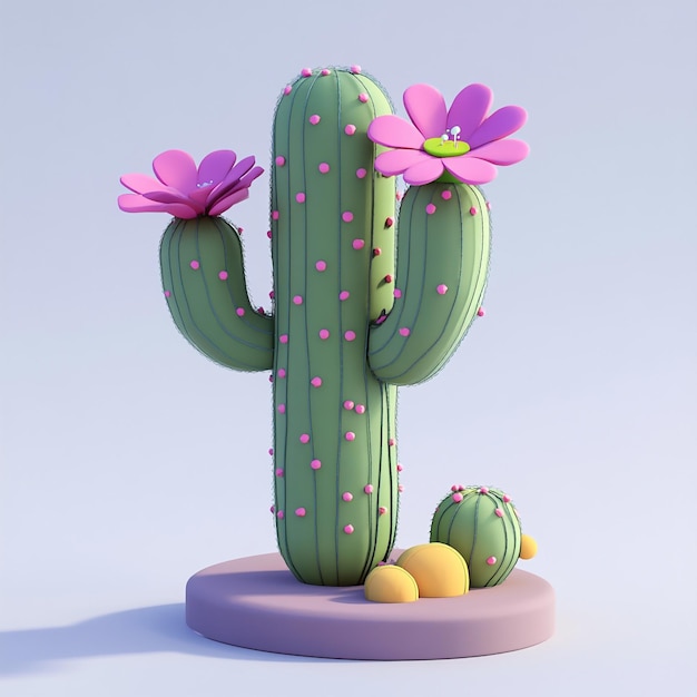 Photo 3d cactus icon desert plant and blooming illustration logo